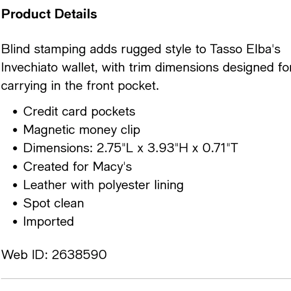 Tasso Elba Invechiato Brown Leather Magnetic Money Clip Card Holder Wallet
